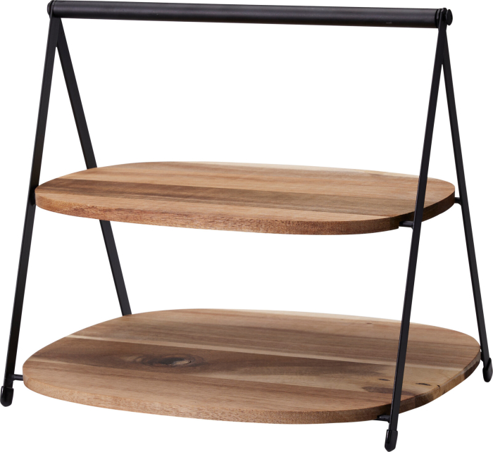 Suport servire cu 2 nivele Excellent Houseware, lemn, 27x25x25 cm, maro [2]