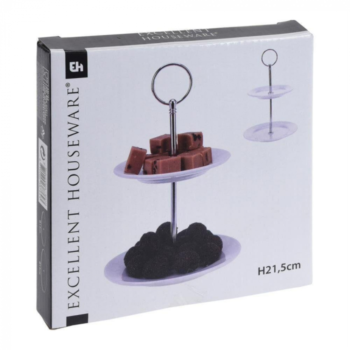 Suport servire cu 2 nivele Excellent Houseware, portelan, 15x21.5 cm, alb [7]