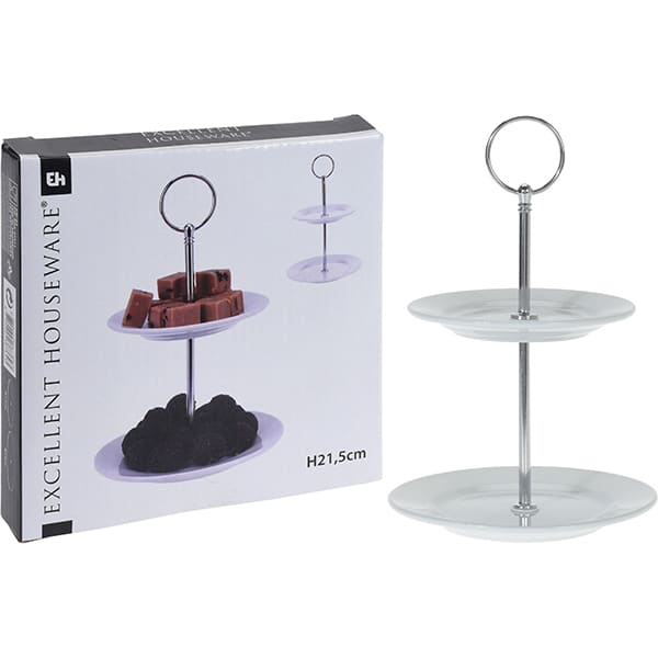 Suport servire cu 2 nivele Excellent Houseware, portelan, 15x21.5 cm, alb [2]