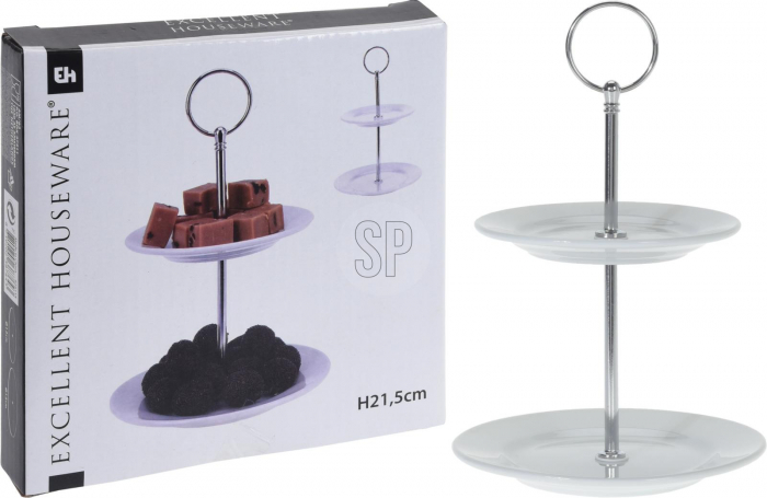 Suport servire cu 2 nivele Excellent Houseware, portelan, 15x21.5 cm, alb [3]