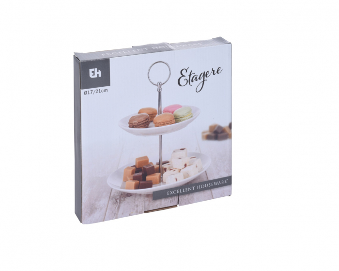 Suport servire cu 2 nivele Excellent Houseware, portelan, 21x25cm, alb [2]