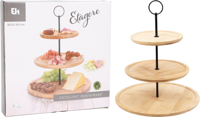 Suport servire cu 3 nivele Excellent Houseware, bambus, 28/21/16.5x34 cm, maro [3]