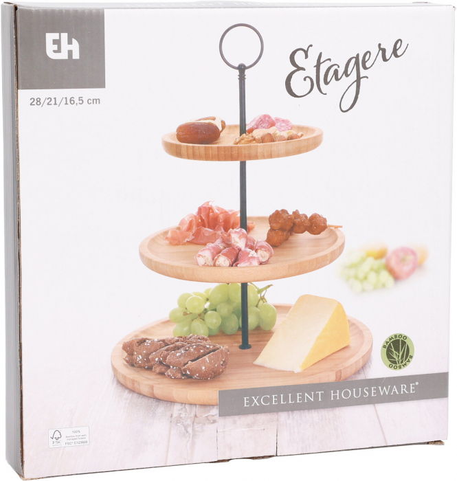 Suport servire cu 3 nivele Excellent Houseware, bambus, 28/21/16.5x34 cm, maro [2]
