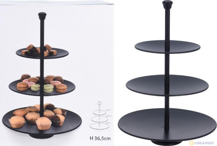 Suport servire cu 3 nivele Excellent Houseware, metal, 25x36.5 cm, negru [3]