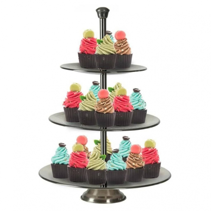 Suport servire cu 3 nivele Excellent Houseware, metal, 25x36.5 cm, argintiu [2]