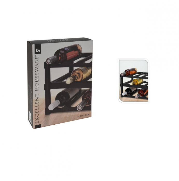 Suport sticle vin Excellent Houseware, polipropilena, 39x30x25 cm, negru [3]