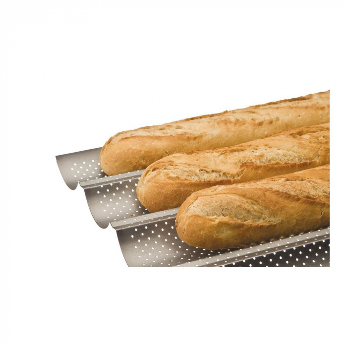 Ibili 3-baguette perforated baking tray, stainless steel, 38x24 cm, silver [3]