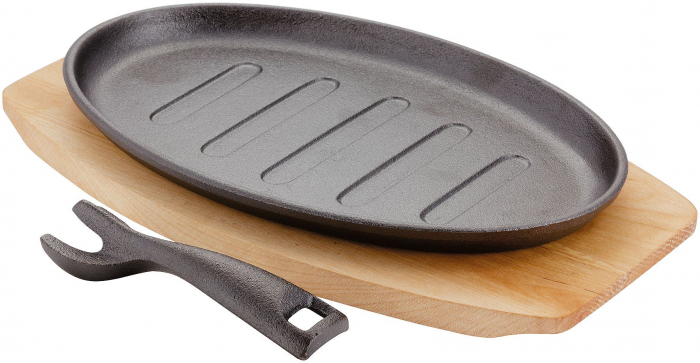 Tava cu suport Judge, fonta/lemn, 31x18x4 cm, negru/maro [2]
