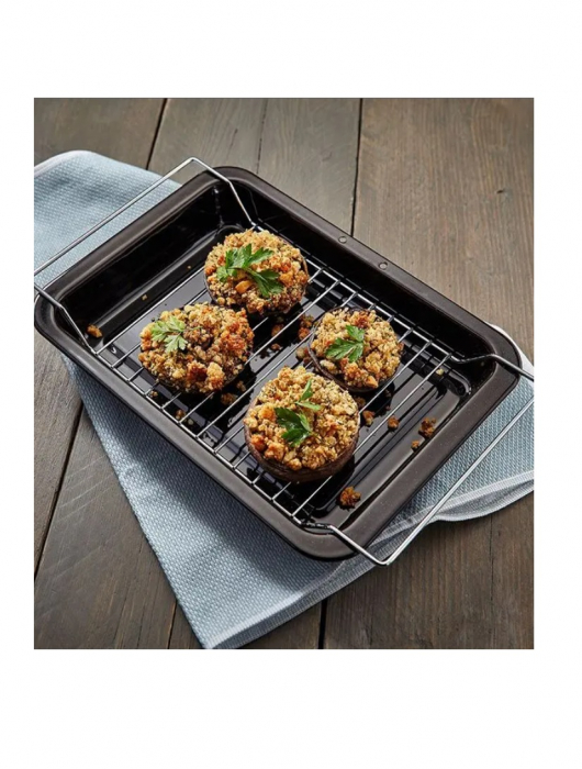 Judge-Essentials Enamel oven tray with support, carbon steel/enamel, 39x25x5 cm, black/silver [2]