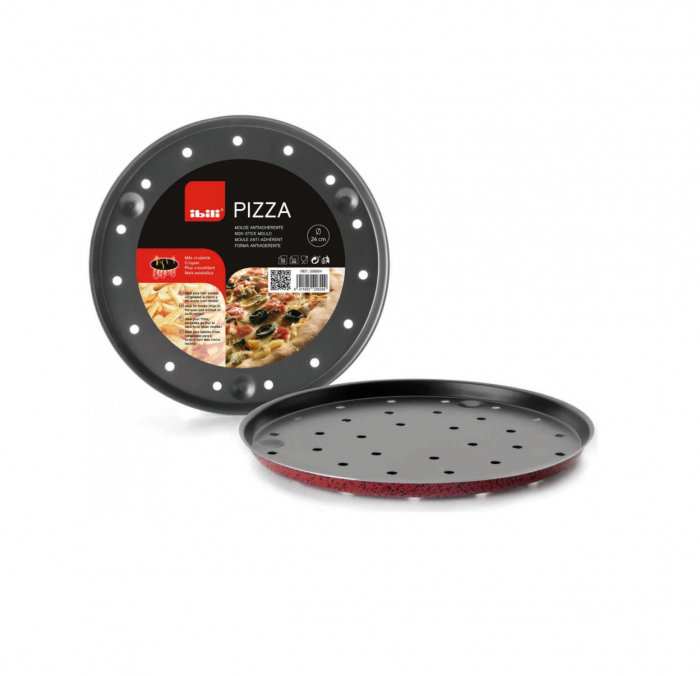 Tava perforata pizza Ibili-Venus, aluminiu, 28x1.8 cm, negru/rosu [2]