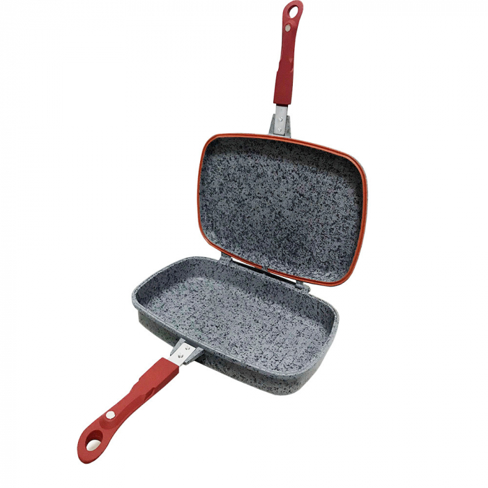 Tigaie grill dubla Berni Group-Sanity Stone, 32x24x7.5 cm, aluminiu, gri [2]