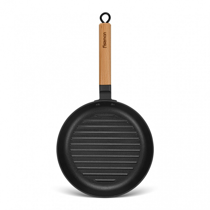 Tigaie grill Fissman, fonta emailata/lemn, 24x3.5 cm, albastru [3]
