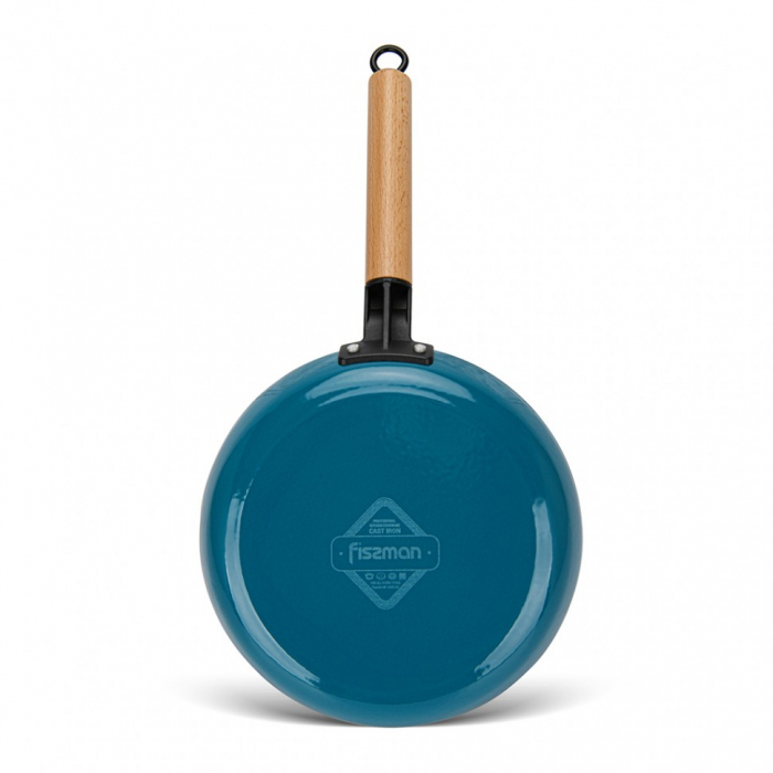 Tigaie grill Fissman, fonta emailata/lemn, 24x3.5 cm, albastru [4]