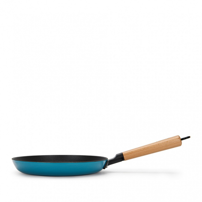 Tigaie grill Fissman, fonta emailata/lemn, 24x3.5 cm, albastru [5]