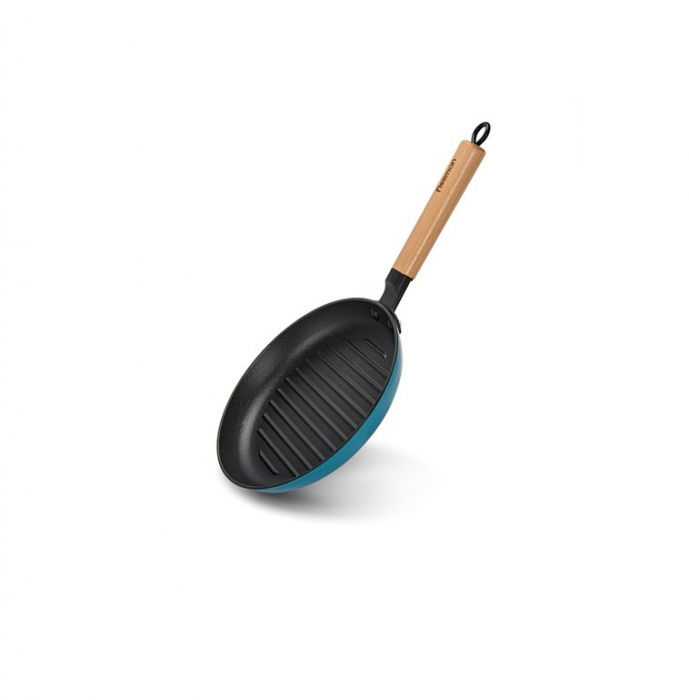 Tigaie grill Fissman, fonta emailata/lemn, 24x3.5 cm, albastru [2]