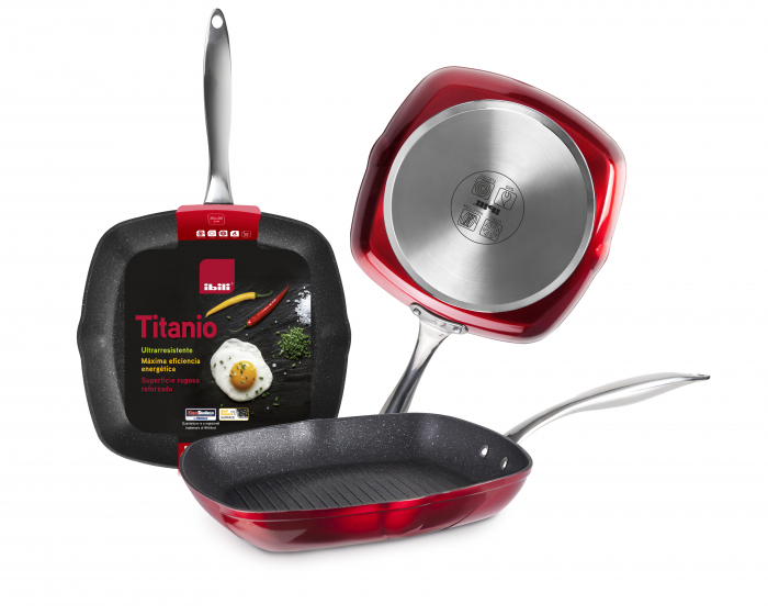Tigaie grill Ibili-Red Rock, aluminiu, 28x28x6.5 cm, rosu [2]