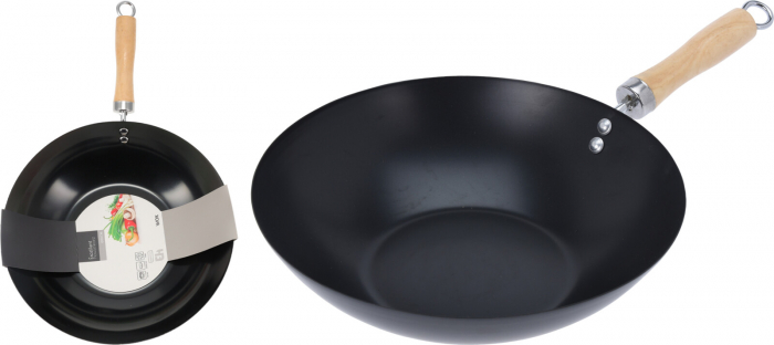 Tigaie wok Excellent Houseware, otel inoxidabil, 30 cm, negru/maro [3]