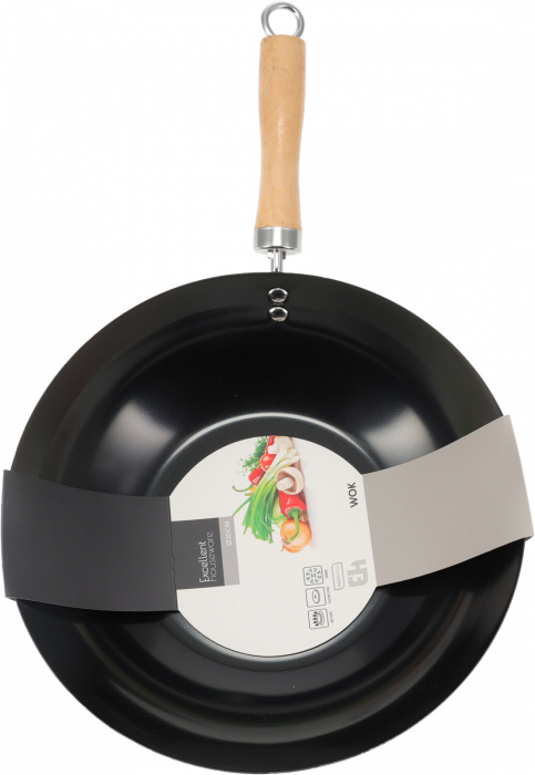 Tigaie wok Excellent Houseware, otel inoxidabil, 30 cm, negru/maro [2]