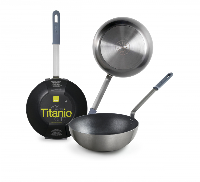 Tigaie wok prefesionala Ibili-Titanio Chef, aluminiu, 30x9.5 cm, argintiu/albastru [2]