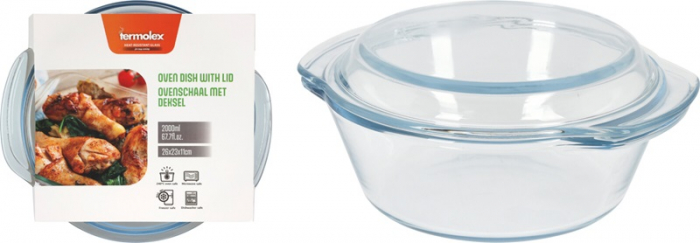 Vas cuptor cu capac Termolex, sticla termorezistenta, 26x23x11 cm, 2 l, transparent [2]