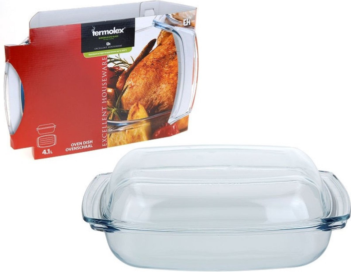 Vas cuptor cu capac Termolex, sticla termorezistenta, 34x22x9 cm, 4.1 l, transparent [4]