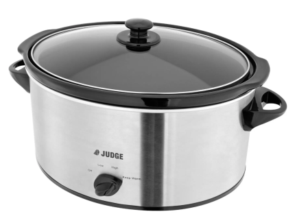 Slow Cooker - Aparat de gatit lent Judge, otela inoxidabil/ceramica, 5.5 l, argintiu/negru