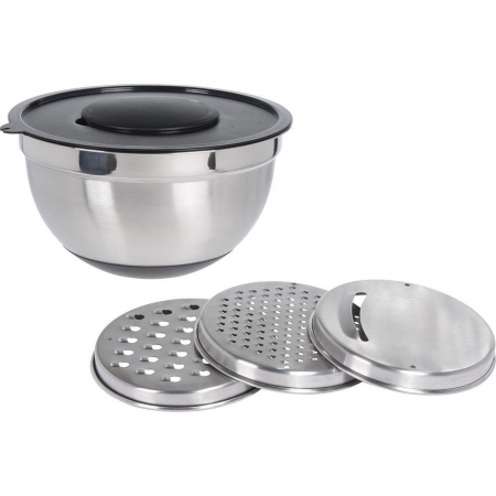 Bouls - Koopman mixing bowl with attached grater, stainless steel, silver