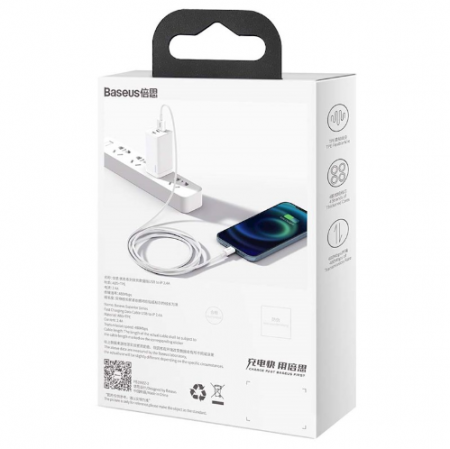Cablu Incarcare si Transfer de Date Baseus Superior, USB la Lightning, 1.5 m, 2.4 A, 20W, 480Mbps, Alb [7]