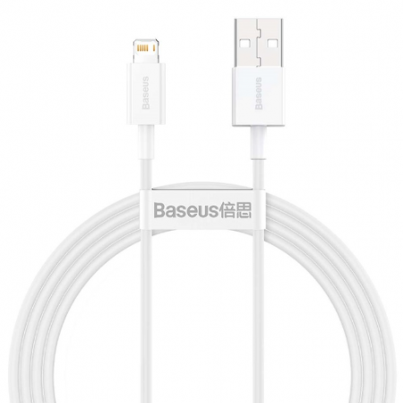 Accesorii telefoane - Cablu Incarcare si Transfer de Date Baseus Superior, USB la Lightning, 1.5 m, 2.4 A, 20W, 480Mbps, Alb