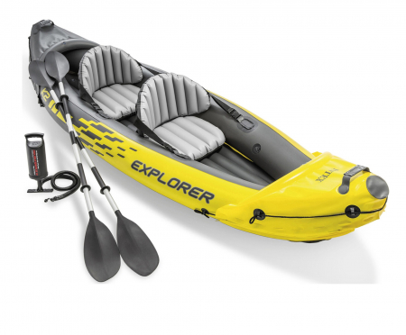Caiac - Caiac gonflabil Intex-Explorer K2, vinil, 312x91x51 cm, sarcina 160 kg, galben