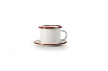 Cesti - Ceasca espresso cu farfurie Ibili-Bordeaux, otel emailat, 5x5 cm, alb/rosu