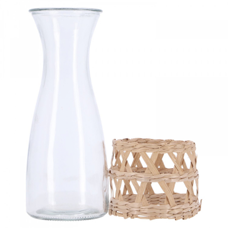 Carafa Excellent Houseware, sticla/ratan, 8x25.5 cm, 1.2 l, transparent/maro [1]
