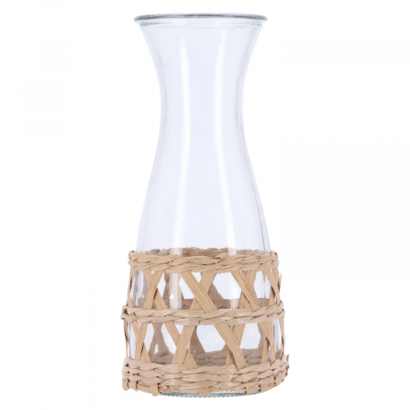 Accesorii Bauturi - Carafa Excellent Houseware, sticla/ratan, 8x25.5 cm, 1.2 l, transparent/maro