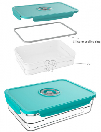 Caserola alimente Excellent Houseware, polipropilena, 23x16x7 cm, 1.2 l, transparent/verde [3]