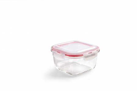 Caserole - Caserola alimente Ibili-Borosilicato, sticla borosilicata, 16x16x9.5 cm, 1 l, transparent/rosu