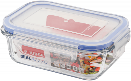 Depozitare alimente - Caserola alimente Judge, sticla borosilicata, 15x11x5.8 cm, transparent/albastru