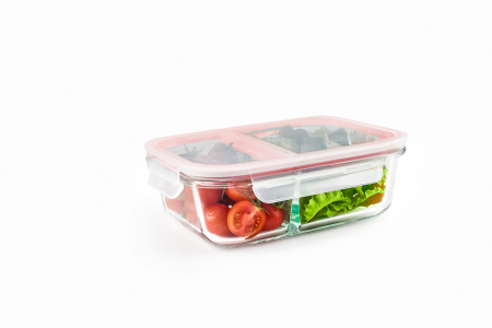 Caserola cu 2 compartimente Ibili, sticla borosilicata, 17.5x12.7x6 cm, 0.6 l, transparent/rosu [3]