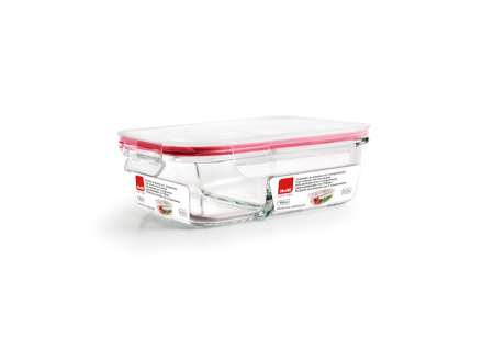 Food storage - Caserola cu 2 compartimente Ibili, sticla borosilicata, 20x15x7 cm, 0.6 l, transparent/rosu