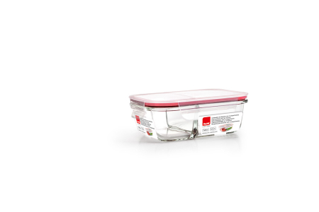 Caserole - Caserola cu 2 compartimente Ibili, sticla borosilicata, 17.5x12.7x6 cm, 0.6 l, transparent/rosu