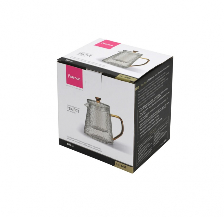 Fissman teapot with infuser, borosilicate glass, 15x11x14 cm, 600 ml, transparent/yellow [3]