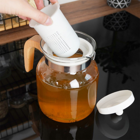 Koopman teapot with infuser, glass/wood, 12x16 cm, 1.5 l, transparent/brown [8]
