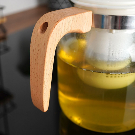 Koopman teapot with infuser, glass/wood, 12x16 cm, 1.5 l, transparent/brown [6]