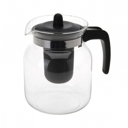 Ceainic cu infuzor Excellent Houseware, sticla/plastic, 16 x 10.5 cm, transparent/negru [1]