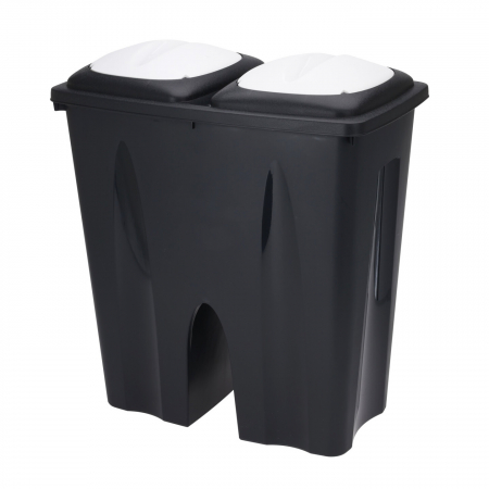Cosuri gunoi - Cos de gunoi cu 2 compartimente Excellent Houseware, plastic, 50x30x55 cm, 2x25 l, negru/alb