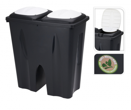 Cos de gunoi cu 2 compartimente Excellent Houseware, plastic, 50x30x55 cm, 2x25 l, negru/alb [1]