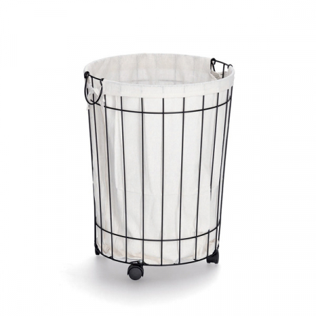 Cosuri rufe - Cos de rufe pe roti Zeller, metal/panza, 44x60 cm, negru/bej