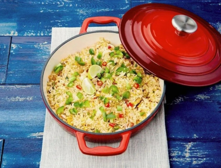 Carl Schmidt Sohn-Xanten frying pan with lid, cast iron, 25x11.5 cm, red and white [1]