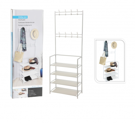 Cuier haine cu suport incaltaminte Excellent Houseware, metal, 60x26x155 cm, alb [2]