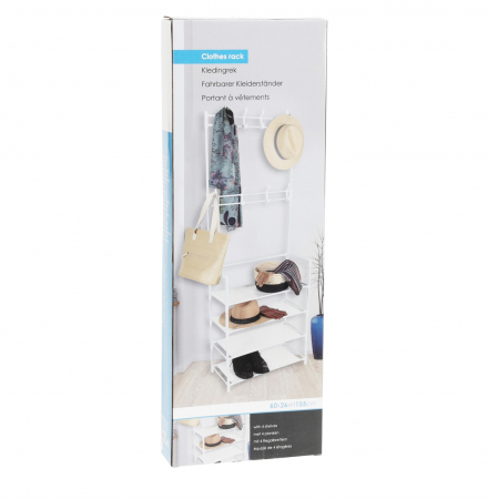 Cuier haine cu suport incaltaminte Excellent Houseware, metal, 60x26x155 cm, alb [1]