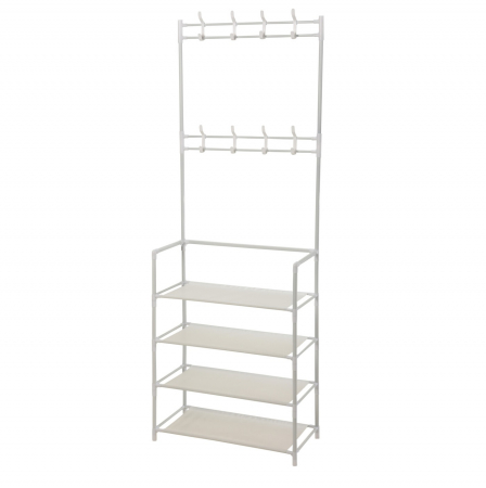 Cuier haine cu suport incaltaminte Excellent Houseware, metal, 60x26x155 cm, alb [0]